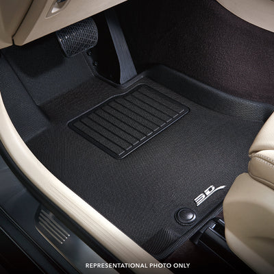 Black custom fit car floor liner installed in a vehicle's interior